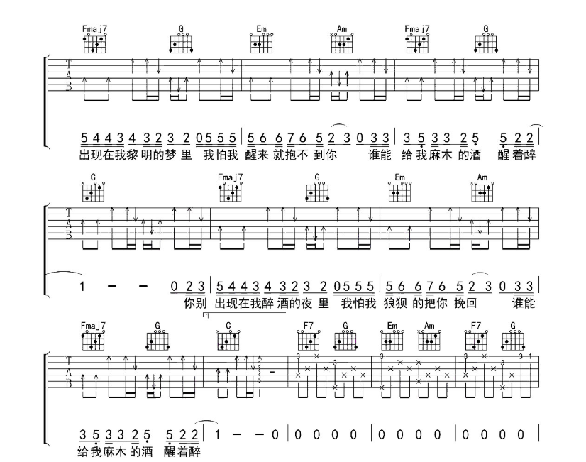 《醒着醉吉他谱》_马良_C调 图三