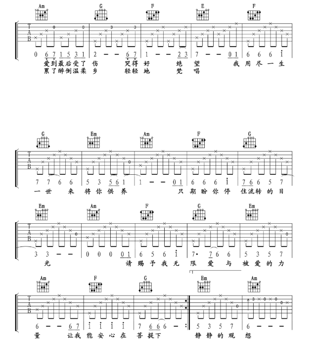 《爱的供养吉他谱》_杨幂_C调 图二