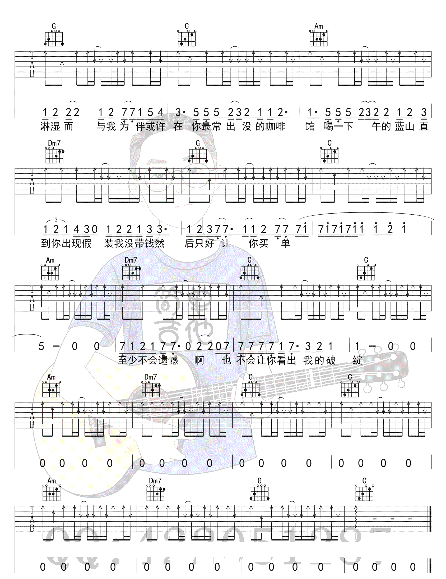 《预谋邂逅吉他谱》_阿肆__C调弹唱谱高清版_C调 图5